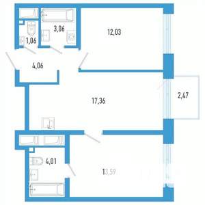 2-к квартира, вторичка, 56м2, 7/26 этаж
