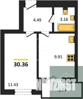 1-к квартира, вторичка, 30м2, 7/9 этаж