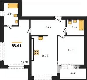2-к квартира, вторичка, 63м2, 3/9 этаж