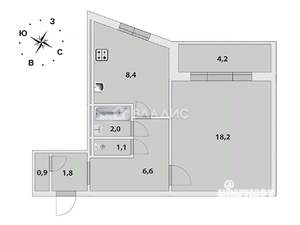 1-к квартира, вторичка, 43м2, 1/5 этаж
