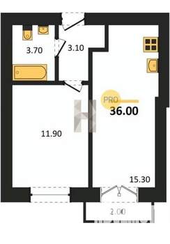 1-к квартира, вторичка, 34м2, 1/4 этаж