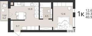 1-к квартира, вторичка, 39м2, 2/9 этаж