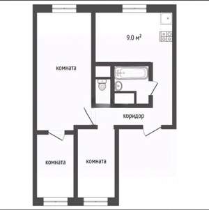 3-к квартира, вторичка, 57м2, 2/4 этаж