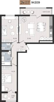 2-к квартира, вторичка, 80м2, 2/10 этаж