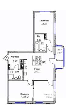 3-к квартира, вторичка, 80м2, 1/9 этаж