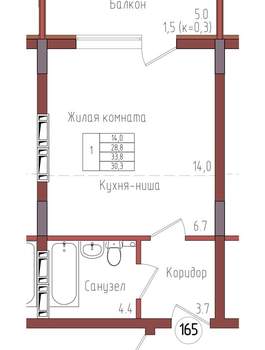 Студия квартира, вторичка, 30м2, 3/9 этаж