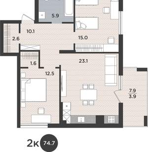 2-к квартира, вторичка, 75м2, 1/9 этаж