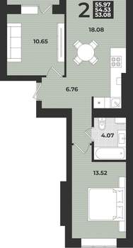 2-к квартира, вторичка, 56м2, 1/9 этаж