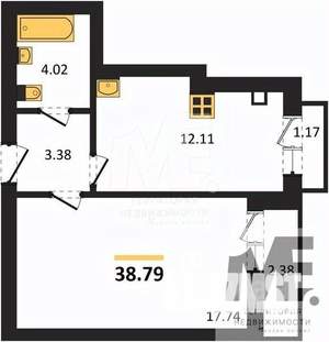 1-к квартира, вторичка, 39м2, 9/9 этаж