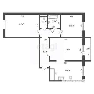 3-к квартира, вторичка, 75м2, 5/9 этаж