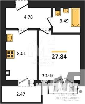 1-к квартира, вторичка, 28м2, 9/9 этаж