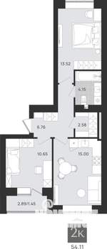 2-к квартира, вторичка, 54м2, 1/9 этаж