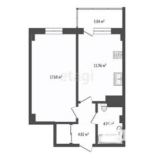 1-к квартира, сданный дом, 44м2, 6/25 этаж
