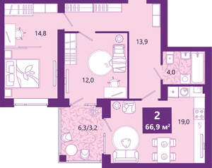 2-к квартира, вторичка, 67м2, 3/4 этаж