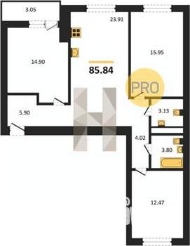 3-к квартира, вторичка, 86м2, 4/8 этаж