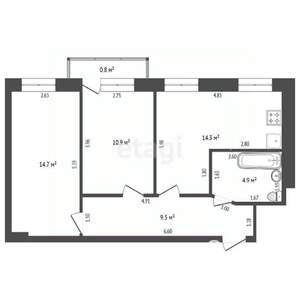 2-к квартира, вторичка, 54м2, 2/4 этаж