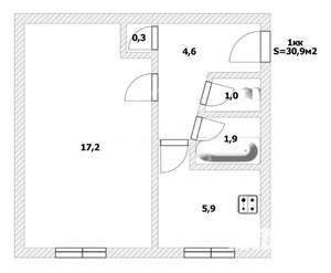 1-к квартира, вторичка, 31м2, 1/5 этаж