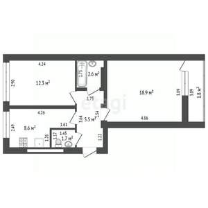 2-к квартира, вторичка, 50м2, 5/5 этаж