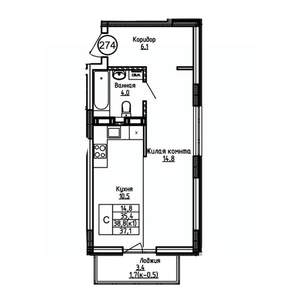 Студия квартира, вторичка, 37м2, 9/9 этаж