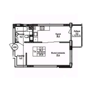 1-к квартира, вторичка, 38м2, 5/9 этаж