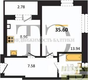 1-к квартира, вторичка, 36м2, 5/9 этаж