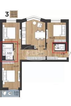 3-к квартира, вторичка, 70м2, 5/16 этаж