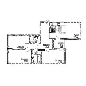 3-к квартира, строящийся дом, 78м2, 2/9 этаж