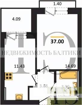 1-к квартира, вторичка, 37м2, 4/4 этаж