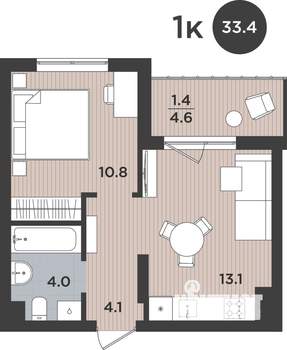 1-к квартира, вторичка, 33м2, 7/9 этаж