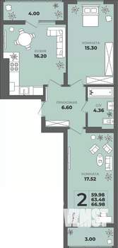 2-к квартира, вторичка, 63м2, 7/8 этаж