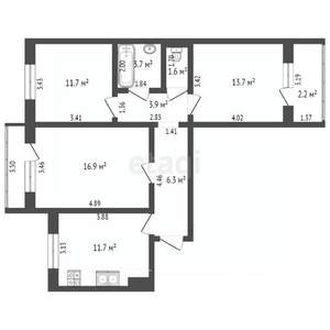 3-к квартира, вторичка, 70м2, 2/10 этаж