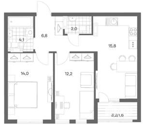 2-к квартира, вторичка, 57м2, 4/18 этаж