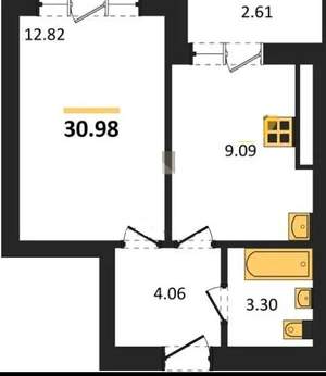 1-к квартира, вторичка, 34м2, 9/9 этаж