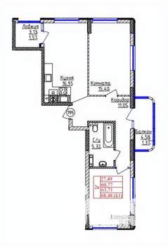 2-к квартира, вторичка, 64м2, 1/9 этаж