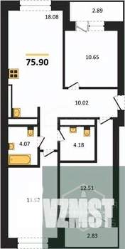 3-к квартира, вторичка, 76м2, 1/9 этаж