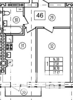 1-к квартира, строящийся дом, 39м2, 7/9 этаж