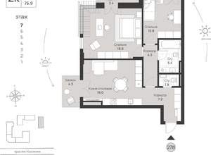 2-к квартира, вторичка, 77м2, 7/7 этаж