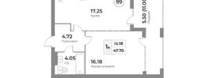 1-к квартира, вторичка, 48м2, 3/7 этаж