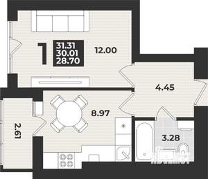 1-к квартира, вторичка, 31м2, 9/9 этаж