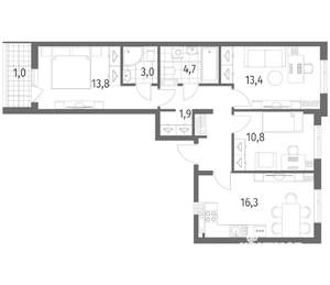 3-к квартира, вторичка, 74м2, 8/8 этаж