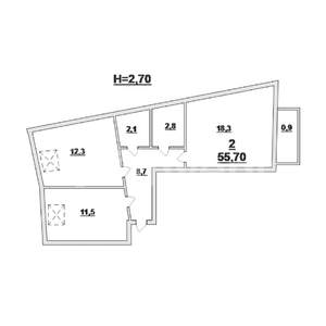 2-к квартира, вторичка, 56м2, 8/9 этаж