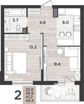 2-к квартира, вторичка, 41м2, 6/14 этаж