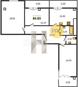 1-к квартира, вторичка, 34м2, 6/9 этаж
