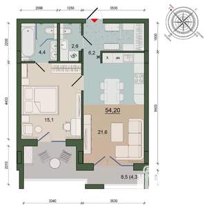 1-к квартира, вторичка, 54м2, 6/14 этаж