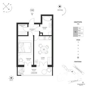 1-к квартира, вторичка, 48м2, 2/7 этаж