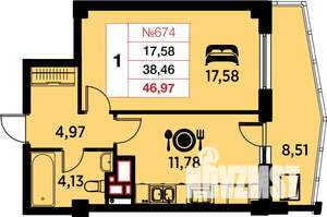 1-к квартира, вторичка, 47м2, 22/25 этаж
