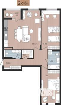 2-к квартира, строящийся дом, 96м2, 9/10 этаж