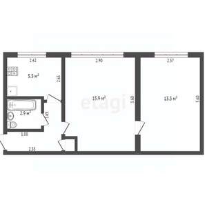 2-к квартира, вторичка, 42м2, 2/5 этаж