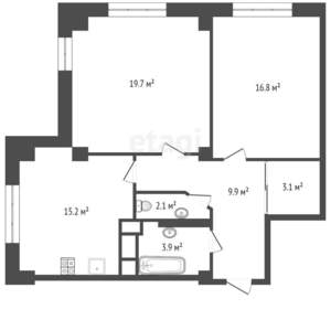 2-к квартира, вторичка, 71м2, 1/16 этаж