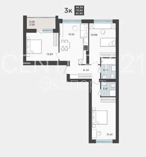3-к квартира, вторичка, 83м2, 2/9 этаж
